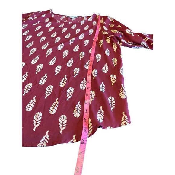 41 Hawthorn Womens Ellie Printed 3/4 Sleeve Blouse large Leaf Print burgundy - Picture 4 of 6